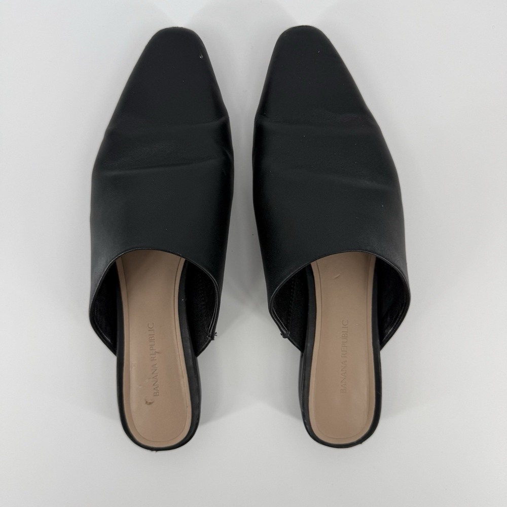 Banana Republic Women's Leather Black Slip-On‎ Mules Flats Size 8 Classy